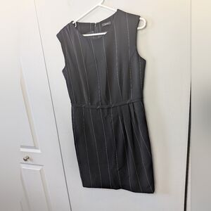 RIANI Designer Mini Sleeveless Dress Size 10 Black With Whites Stripes Back Zip